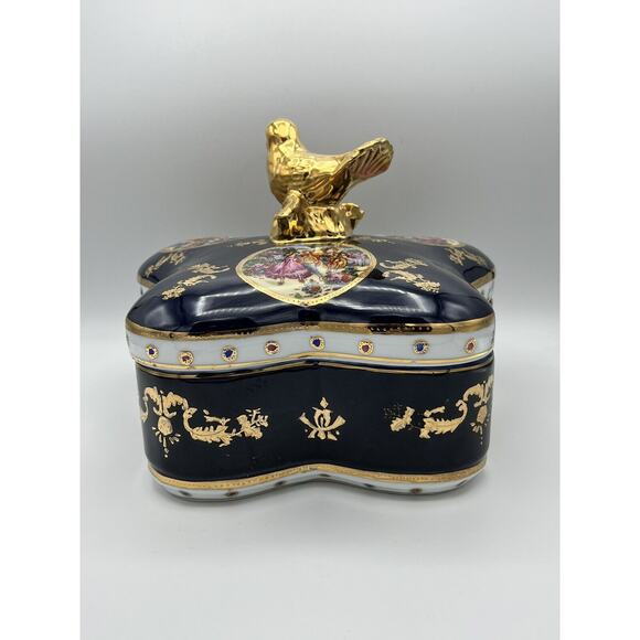 Sevres France Porcelain Hand Painted Vintage Lidded Art Bowl Gold Trim Bird Top - Picture 15 of 16